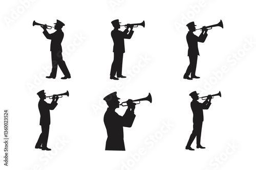 military bugler playing taps icon art set vector silhouette