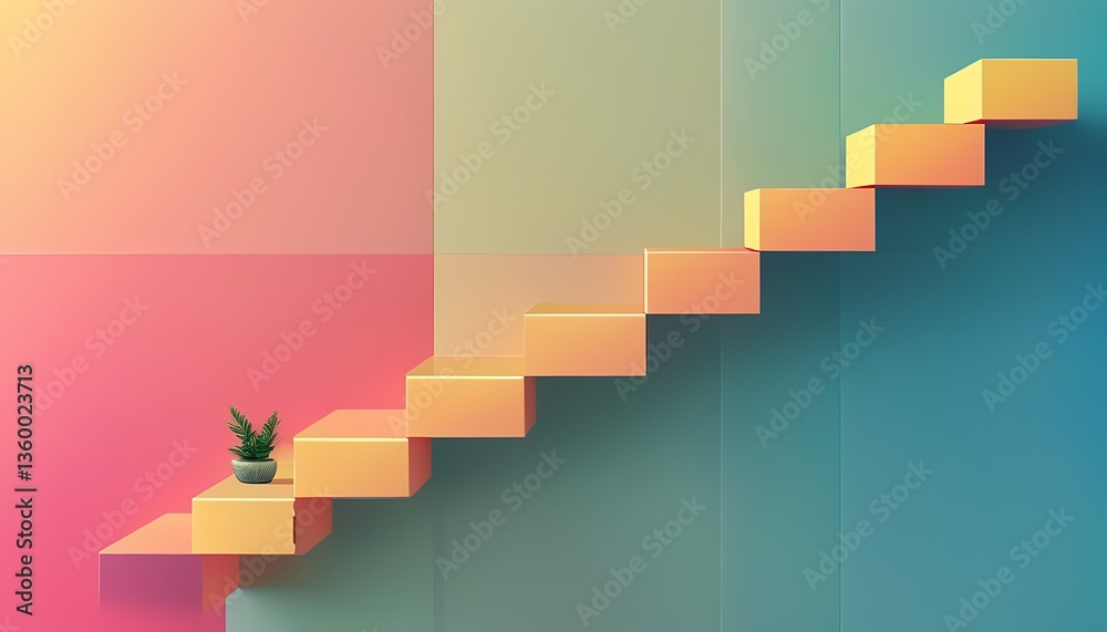Fototapeta premium Creative staircase design minimalist interior digital art modern aesthetic unique perspective elevation concept