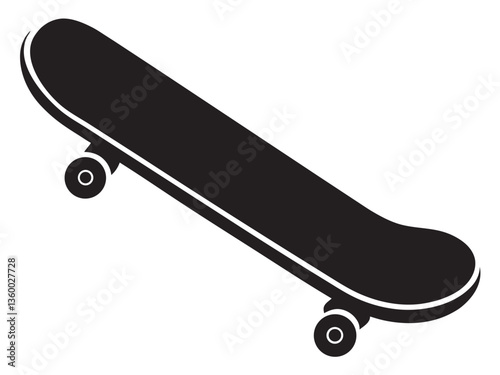 Black vector and white hand-drawn skateboard icon silhouette isolated on a white background. Skateboard clipart vector silhouette  on white background
