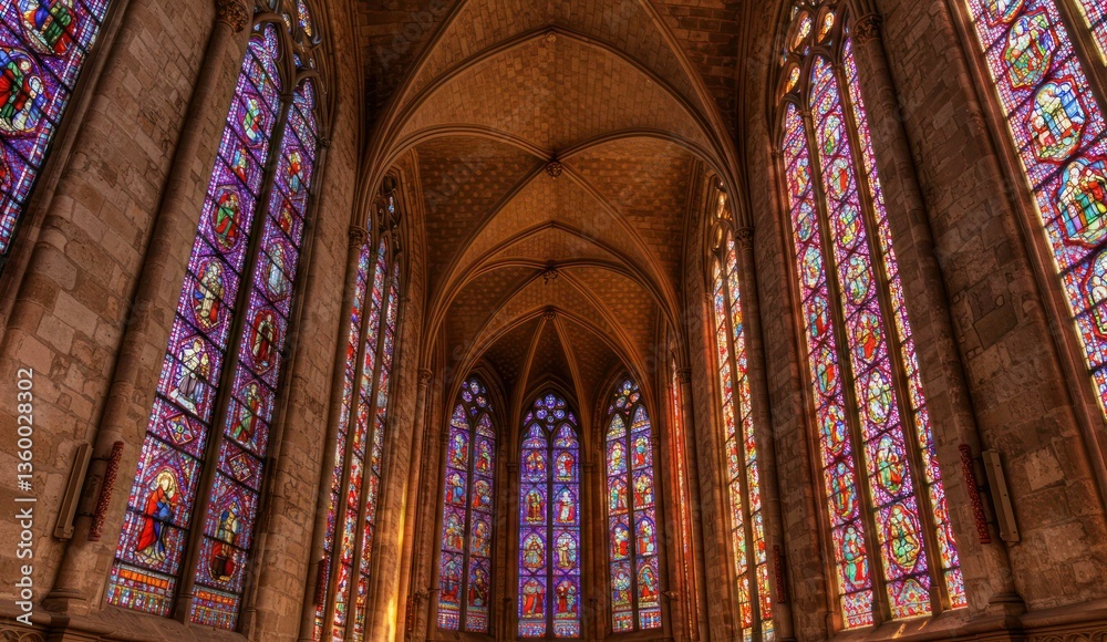 Fototapeta premium An interior view of a cathedral with its stunning stained-glass windows.