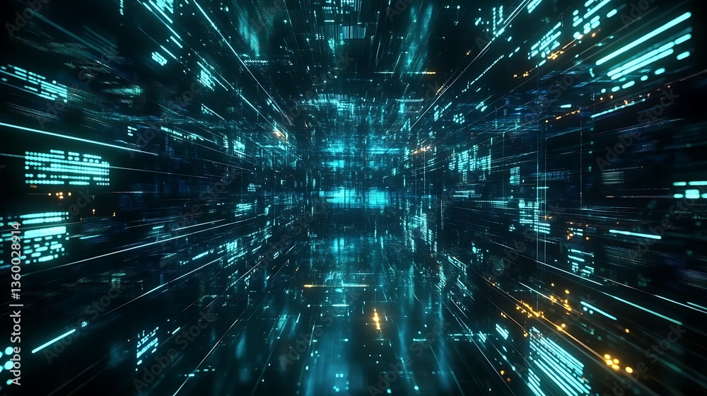 Fototapeta premium Holographic glitch waves in a dark, futuristic cyberspace