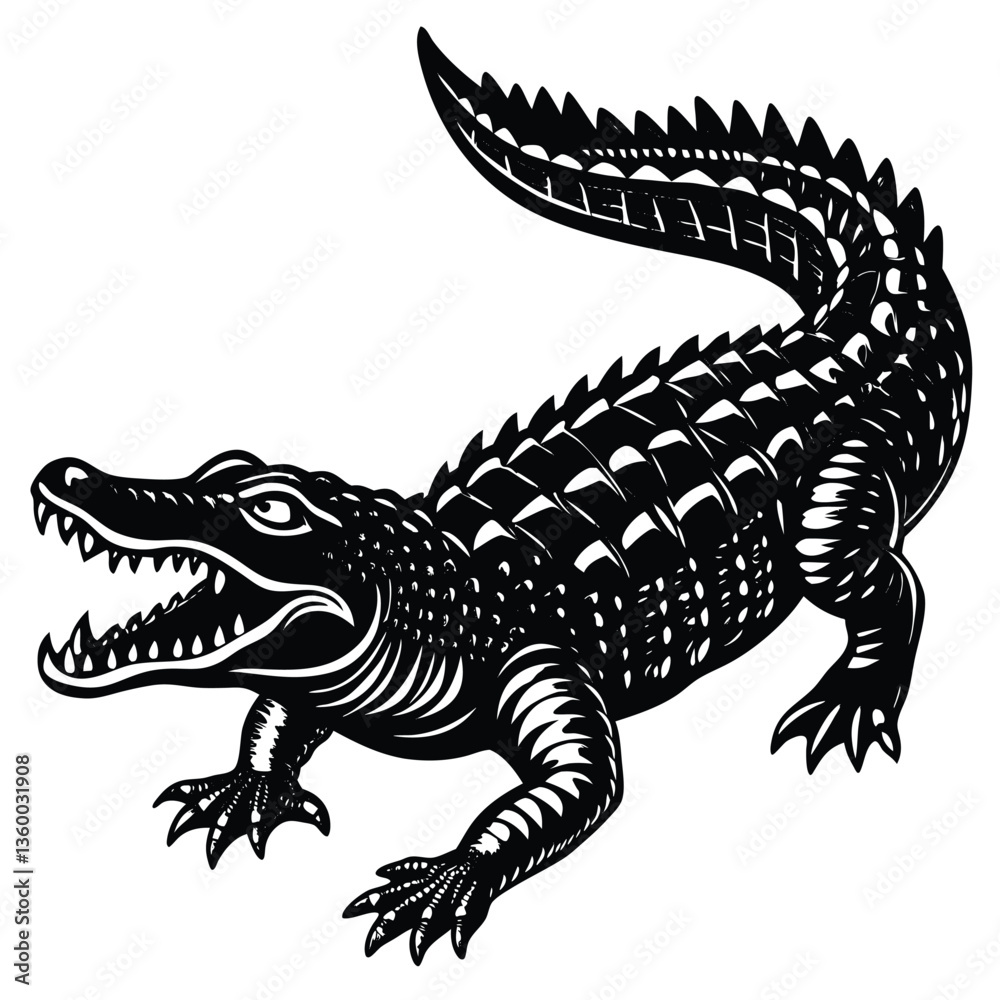 Fototapeta premium Adobe Illustrator AFlat Black Saltwater Crocodile Silhouette Vector Illustration on White Backgroundrtwork