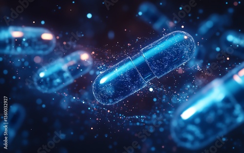 Glowing blue capsules, digital art