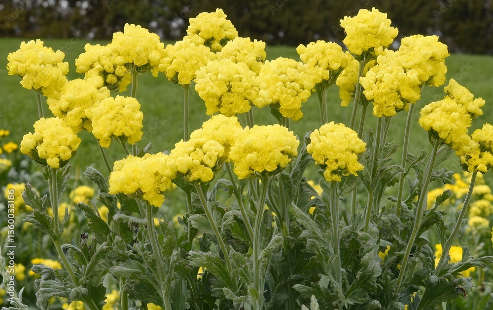 Obraz premium Vibrant Yellow Flowers in Full Bloom, Stunning Closeup of Helichrysum Bracteatum
