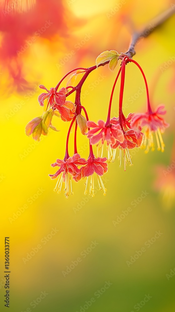 Fototapeta premium Vibrant Red Flowers Blooming Branch Spring Blossom