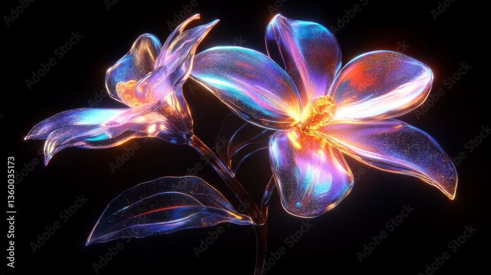Obraz premium Chrome liquid Jasmine flower. 3D render, modern design. Isolated holographic futuristic floral icon. Y2K, brutalism retro futurism concept.