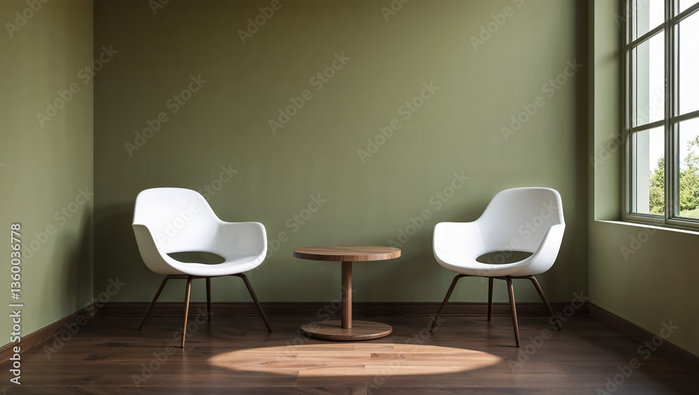 Fototapeta premium Serene Room Design with Dark Wood Floors and Natural Light