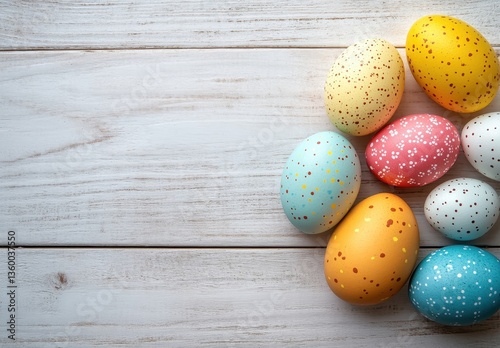 Wallpaper Mural Colorful Easter Eggs on a Rustic Wooden Surface with Splashes of Paint and Vibrant Patterns for Festive Celebrations and Seasonal Decorations Torontodigital.ca