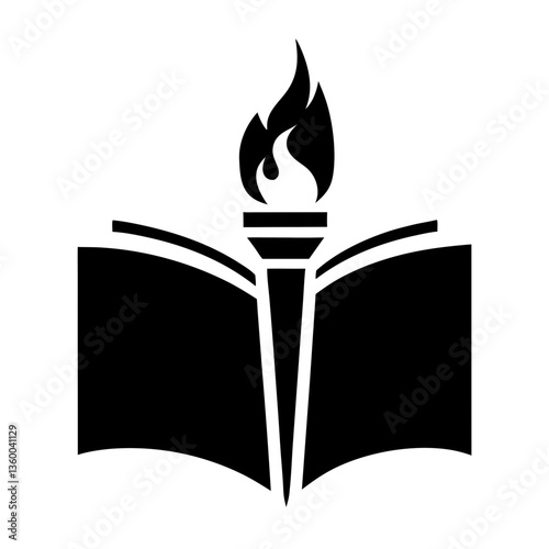 Flaming Book with Torch and Flames in a Decorative Illustration