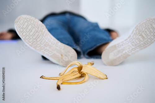  Person slips and falls on banana peel