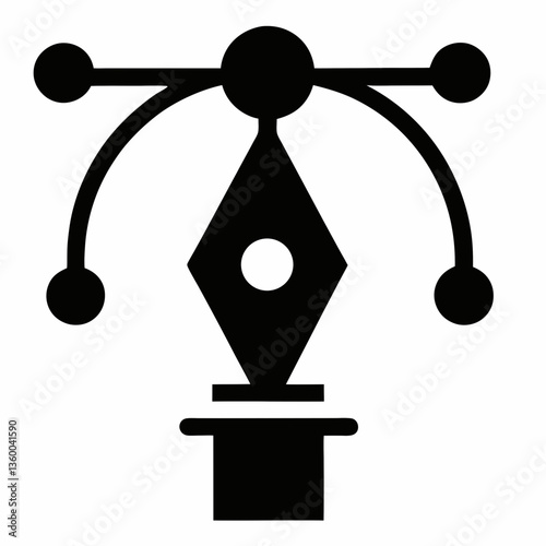 Abstract black silhouette of a lamp with molecular and technological elements on a white background