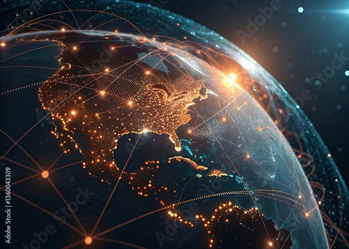 World map on a technological background, glowing lines symbols of the Internet, radio, television, mobile and satellite communications.Global network connection over the world. 3d rendering toned imag