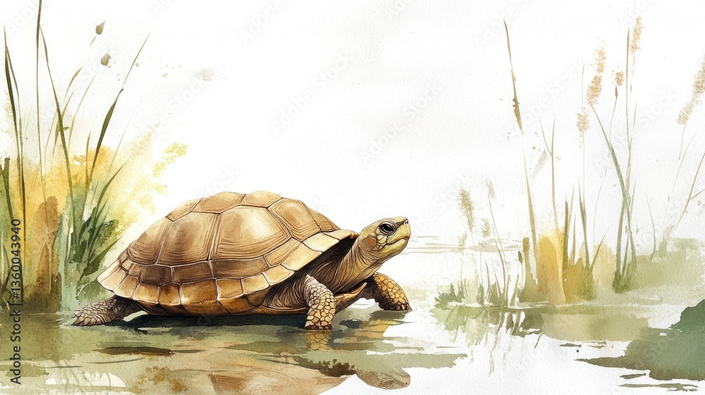 Fototapeta premium Serene Tortoise in a tranquil wetland