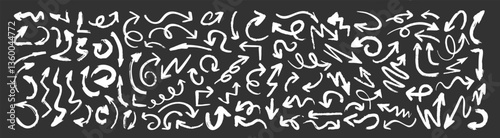 Grunge arrows set isolated. Hand drawn vector arrows. Dry brushstrokes, arrows, pointers.