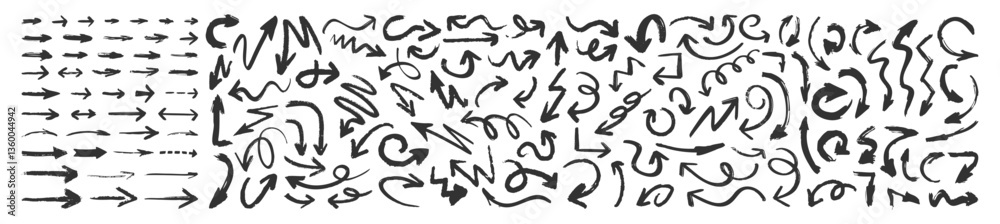 Grunge arrows set isolated on transparent. Hand drawn vector arrows. Dry brushstrokes, arrows, pointers. Grunge arrows set isolated on transparent. Hand drawn vector arrows. Dry brushstrokes, arrows, pointers.