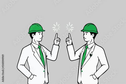 Two Workers Pointing Up: Idea, Collaboration, and Shared Insight 