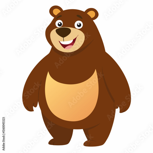 Cartoon  brown grizzly bear.Suitable for children's books, stickers, mascots, logos.Vector children's illustration on a white backgraund
