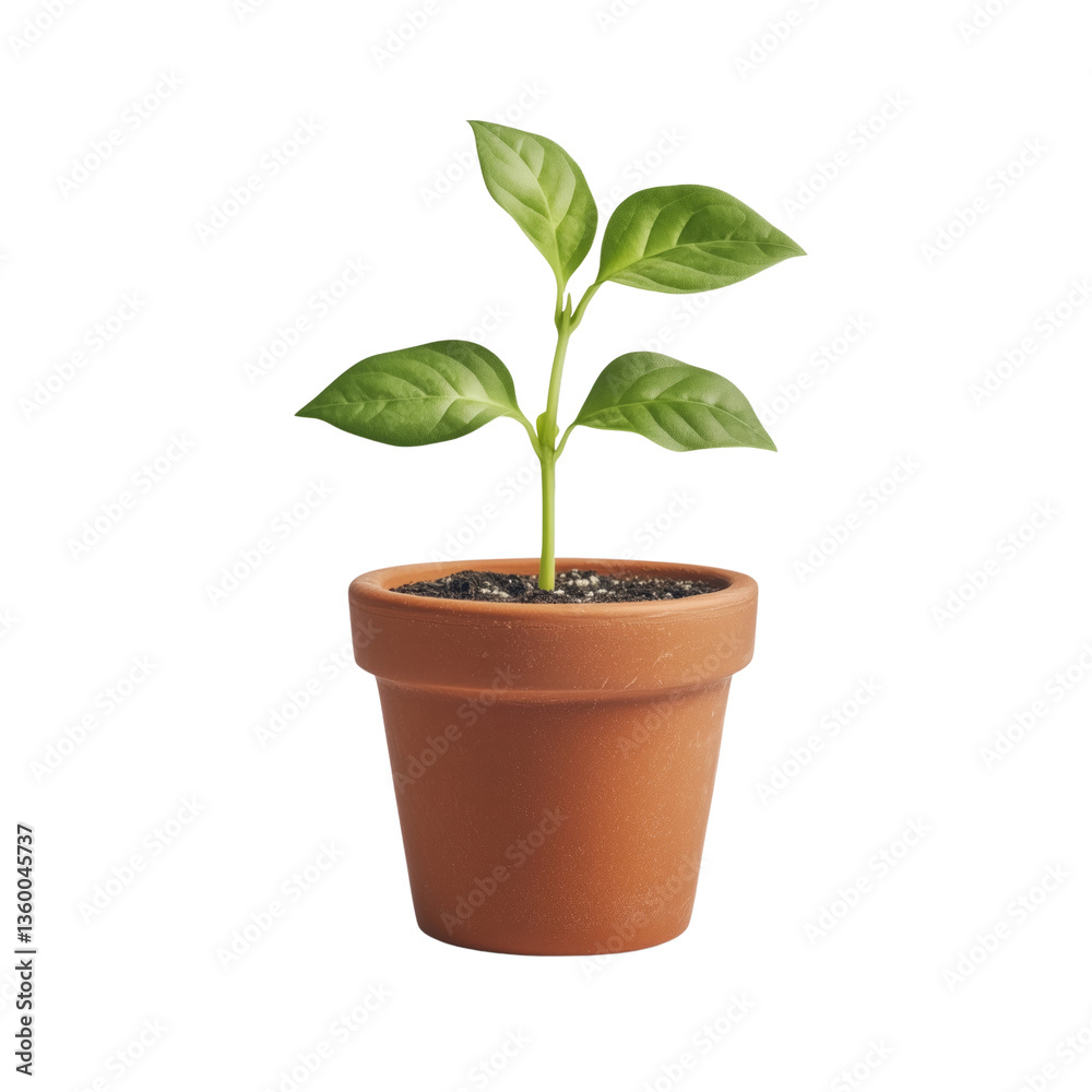 Growing green plant on a in a clay pot on a transparent background Growing green plant on a in a clay pot on a transparent background