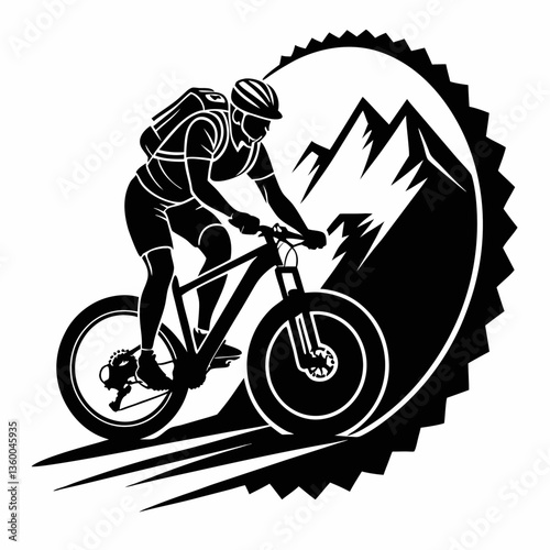 Silhouette of a biker and cyclist riding bikes in an extreme sports illustration