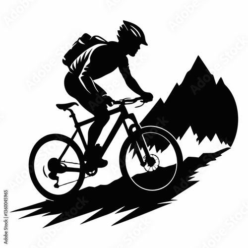 Silhouette of a biker and cyclist riding bikes in an extreme sports illustration