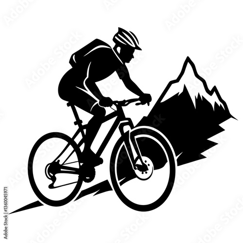 Silhouette of a biker and cyclist riding bikes in an extreme sports illustration