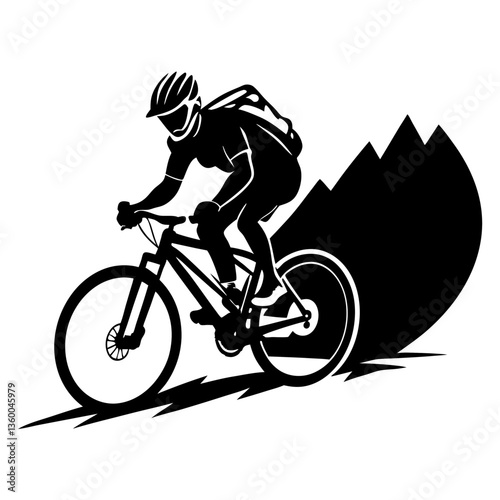 Silhouette of a biker and cyclist riding bikes in an extreme sports illustration