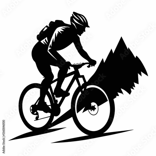 Silhouette of a biker and cyclist riding bikes in an extreme sports illustration