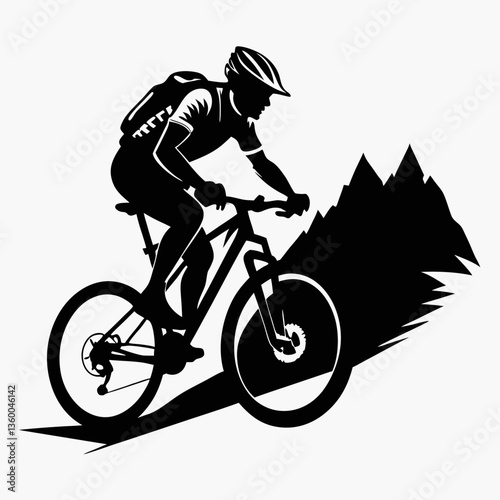 Silhouette of a biker and cyclist riding bikes in an extreme sports illustration