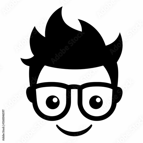 Cute cartoon devil skull with glasses and fiery background