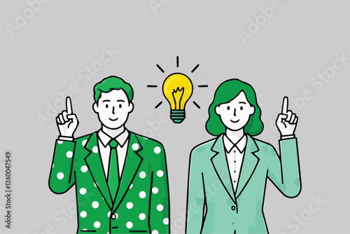 Two People with Idea: Light Bulb, Inspiration, and Creative Thinking 