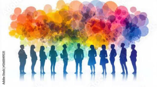 Diverse Group Silhouettes Against Vibrant Abstract Background