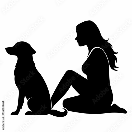 Silhouette of a woman and a dog sitting together