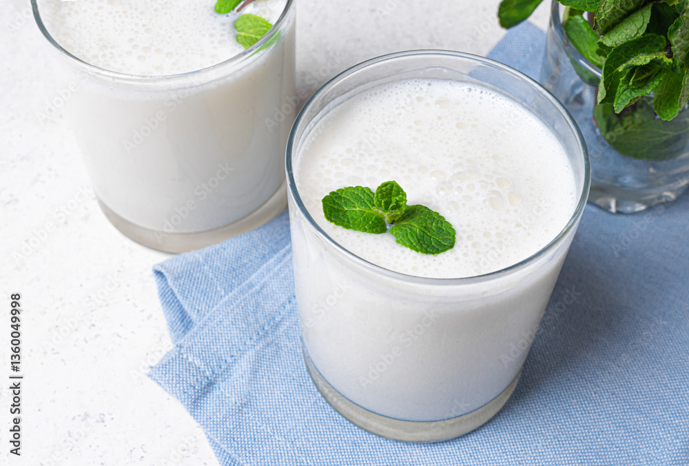 Probiotic fermented dairy drink. Ayran, kefir, lassi. Probiotic fermented dairy drink. Ayran, kefir, lassi.