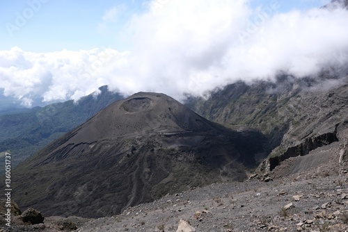 Mountain scenery while trekking Mount Meru, a volcano in Tanzania. Arusha National Park