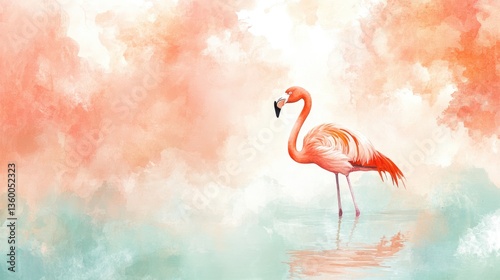 Serene Flamingo in a Watercolor Dreamland photo
