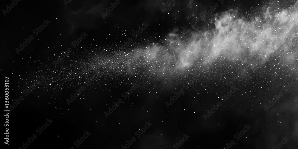 Obraz premium White dust flying on black abstract background.