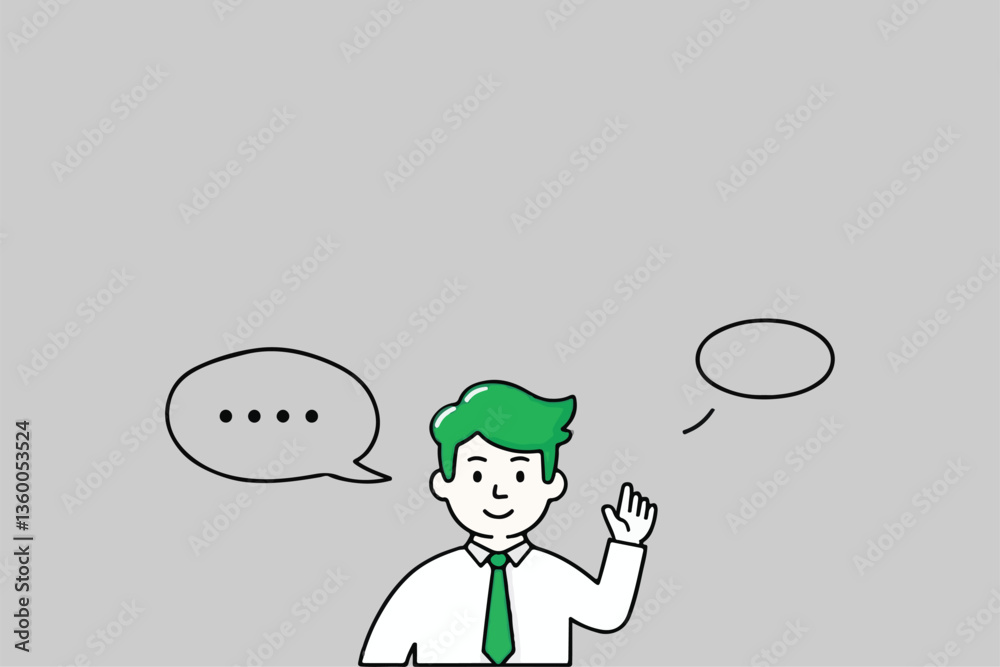 Man Speaking with Speech Bubbles: Green Hair, Communication and Interaction Man Speaking with Speech Bubbles: Green Hair, Communication and Interaction