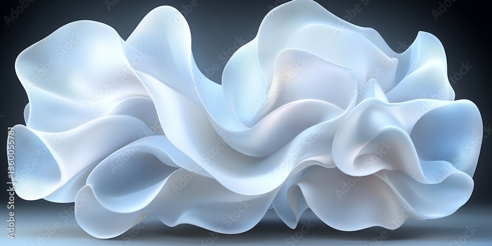 Fototapeta premium Abstract White Blue Flowing Fabric Elegant Soft Waves Modern Design Digital Art Background Texture Pattern 3D Render Illustration Smooth