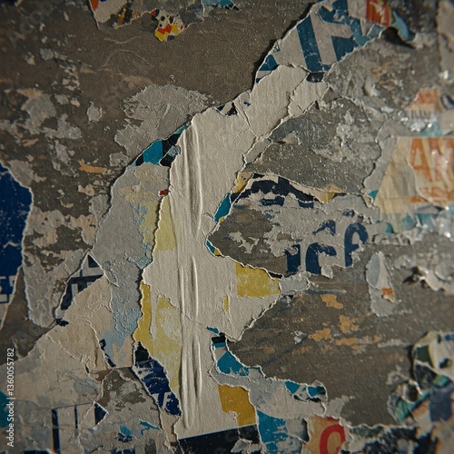 Grunge texture with old poster remnants and peeling glue