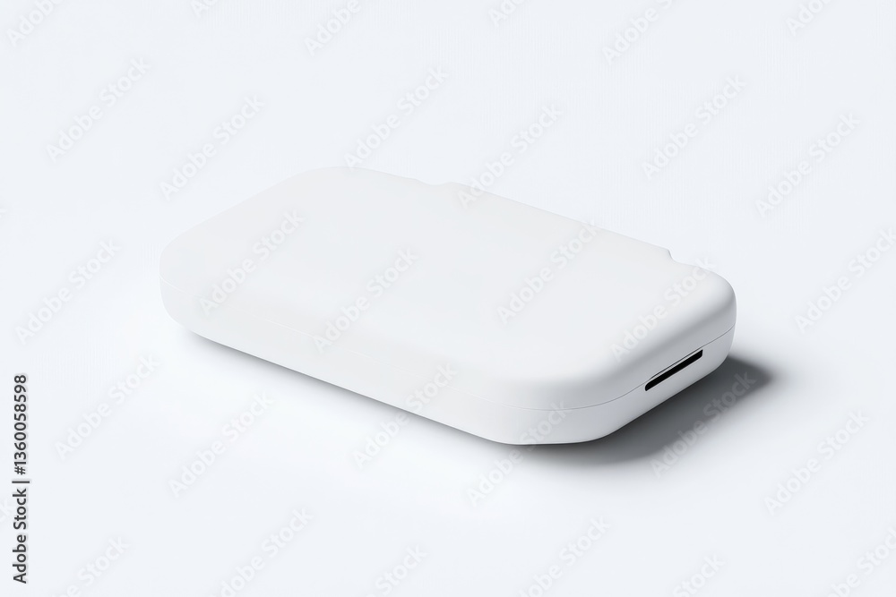 White charging case for earbuds. Compact, sleek, and modern design White charging case for earbuds. Compact, sleek, and modern design