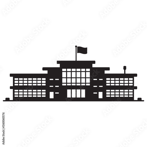 School building silhouette vector Black, university icon symbol. with white background