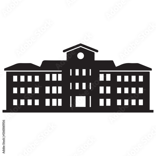 School building silhouette vector Black, university icon symbol. with white background