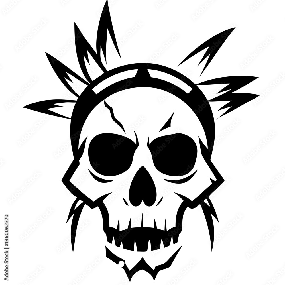 An artistic skull illustration, showcasing a unique design with a touch of artistic flair. The stark black and white contrast creates a powerful visual effect