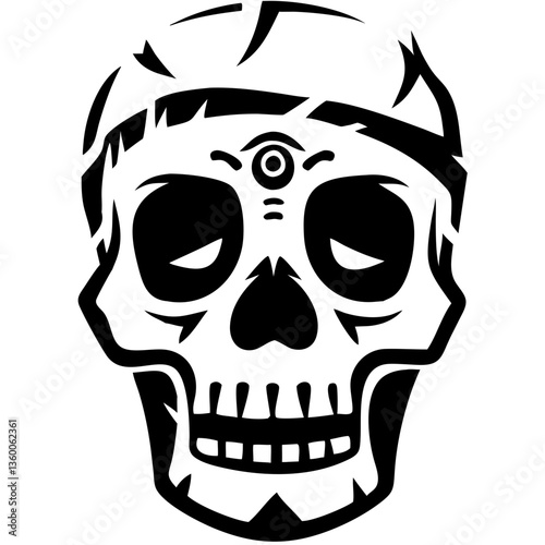 An artistic and stylized skull illustration, evoking themes of mortality and Halloween