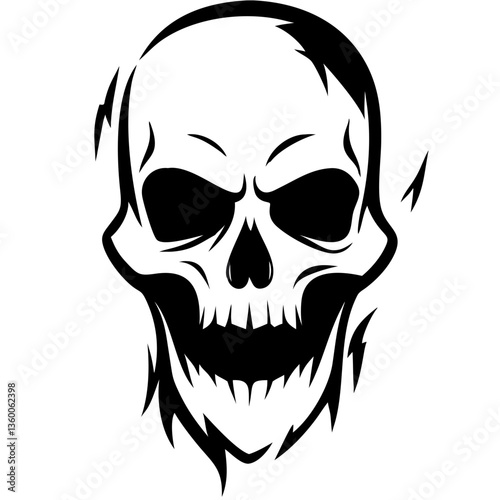 a scary skull head black silhouette drawing. The skull head expresses fear and danger