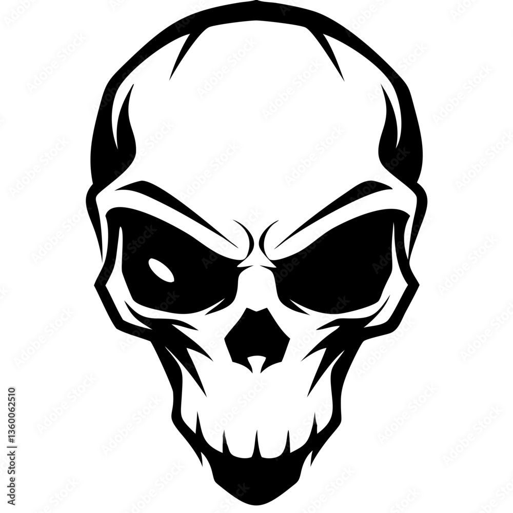 Obraz premium stylized skull graphic, menacing expression, sharp lines, dark eyes