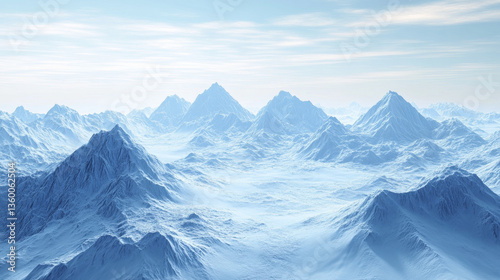 Fotografia A 3D-generated digital landscape of icy mountains, evoking a sense of vastness a