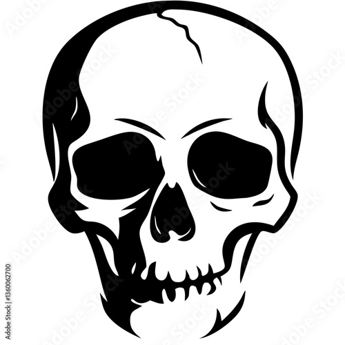 A grayscale illustration of a human skull with a dramatic shadow effect, perfect for a variety of design needs