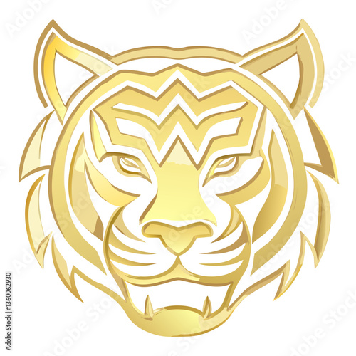 a golden tiger's head, featuring intricate design and fierce expression