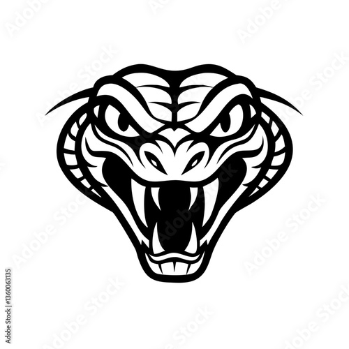 an intense black and white cobra illustration featuring a detailed face with an intimidating look